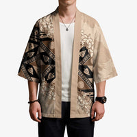 Bula Fiji Plumeria Tagimoucia Salusalu Beige Kimono Kaiviti Masi LT7 - Polynesian Pride