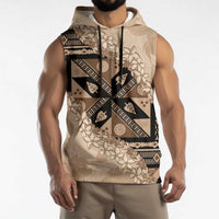 Bula Fiji Plumeria Tagimoucia Salusalu Beige Sleeveless Hoodie Kaiviti Masi - Polynesian Pride