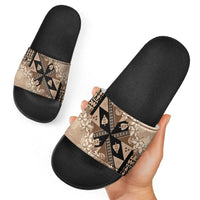 Bula Fiji Plumeria Tagimoucia Salusalu Beige Slide Sandals Kaiviti Masi - Polynesian Pride