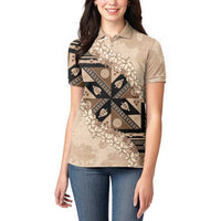 Bula Fiji Plumeria Tagimoucia Salusalu Beige Women Polo Shirt Kaiviti Masi - Polynesian Pride