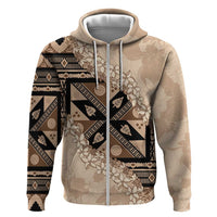 Bula Fiji Plumeria Tagimoucia Salusalu Beige Zip Hoodie Kaiviti Masi - Polynesian Pride