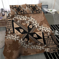 Bula Fiji Plumeria Tagimoucia Salusalu Mocha Bedding Set Kaiviti Masi - Polynesian Pride