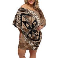 Bula Fiji Plumeria Tagimoucia Salusalu Mocha Family Matching Off Shoulder Short Dress and Hawaiian Shirt Kaiviti Masi - Polynesian Pride