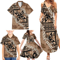 Bula Fiji Plumeria Tagimoucia Salusalu Mocha Family Matching Summer Maxi Dress and Hawaiian Shirt Kaiviti Masi - Polynesian Pride