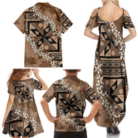 Bula Fiji Plumeria Tagimoucia Salusalu Mocha Family Matching Summer Maxi Dress and Hawaiian Shirt Kaiviti Masi - Polynesian Pride