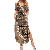 Bula Fiji Plumeria Tagimoucia Salusalu Mocha Family Matching Summer Maxi Dress and Hawaiian Shirt Kaiviti Masi - Polynesian Pride