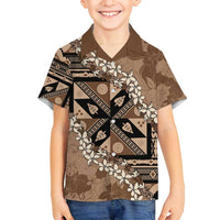 Bula Fiji Plumeria Tagimoucia Salusalu Mocha Family Matching Summer Maxi Dress and Hawaiian Shirt Kaiviti Masi - Polynesian Pride