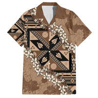 Bula Fiji Plumeria Tagimoucia Salusalu Mocha Family Matching Tank Maxi Dress and Hawaiian Shirt Kaiviti Masi - Polynesian Pride