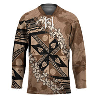 Bula Fiji Plumeria Tagimoucia Salusalu Mocha Hockey Jersey Kaiviti Masi - Polynesian Pride