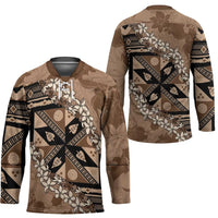 Bula Fiji Plumeria Tagimoucia Salusalu Mocha Hockey Jersey Kaiviti Masi - Polynesian Pride