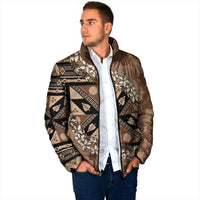 Bula Fiji Plumeria Tagimoucia Salusalu Mocha Padded Jacket Kaiviti Masi - Polynesian Pride