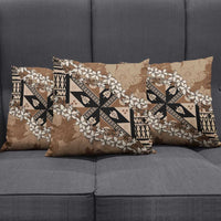 Bula Fiji Plumeria Tagimoucia Salusalu Mocha Pillow Cover Kaiviti Masi - Polynesian Pride