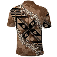 Bula Fiji Plumeria Tagimoucia Salusalu Mocha Polo Shirt Kaiviti Masi - Polynesian Pride
