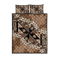 Bula Fiji Plumeria Tagimoucia Salusalu Mocha Quilt Bed Set Kaiviti Masi - Polynesian Pride