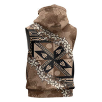 Bula Fiji Plumeria Tagimoucia Salusalu Mocha Sleeveless Hoodie Kaiviti Masi - Polynesian Pride
