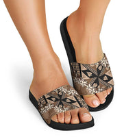 Bula Fiji Plumeria Tagimoucia Salusalu Mocha Slide Sandals Kaiviti Masi - Polynesian Pride