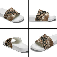 Bula Fiji Plumeria Tagimoucia Salusalu Mocha Slide Sandals Kaiviti Masi - Polynesian Pride