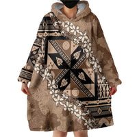 Bula Fiji Plumeria Tagimoucia Salusalu Mocha Wearable Blanket Hoodie Kaiviti Masi - Polynesian Pride