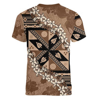 Bula Fiji Plumeria Tagimoucia Salusalu Mocha Women V-Neck T-Shirt Kaiviti Masi - Polynesian Pride
