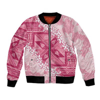 Bula Fiji Plumeria Tagimoucia Salusalu Pink Bomber Jacket Kaiviti Masi - Polynesian Pride