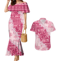 Bula Fiji Plumeria Tagimoucia Salusalu Pink Couples Matching Mermaid Dress and Hawaiian Shirt Kaiviti Masi - Polynesian Pride