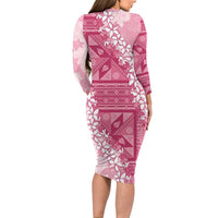 Bula Fiji Plumeria Tagimoucia Salusalu Pink Family Matching Long Sleeve Bodycon Dress and Hawaiian Shirt Kaiviti Masi - Polynesian Pride