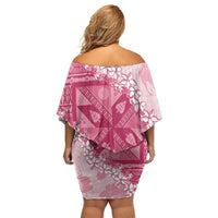 Bula Fiji Plumeria Tagimoucia Salusalu Pink Family Matching Off Shoulder Short Dress and Hawaiian Shirt Kaiviti Masi - Polynesian Pride