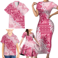 Bula Fiji Plumeria Tagimoucia Salusalu Pink Family Matching Short Sleeve Bodycon Dress and Hawaiian Shirt Kaiviti Masi - Polynesian Pride