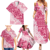Bula Fiji Plumeria Tagimoucia Salusalu Pink Family Matching Summer Maxi Dress and Hawaiian Shirt Kaiviti Masi - Polynesian Pride