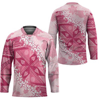 Bula Fiji Plumeria Tagimoucia Salusalu Pink Hockey Jersey Kaiviti Masi - Polynesian Pride
