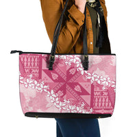 Bula Fiji Plumeria Tagimoucia Salusalu Pink Leather Tote Bag Kaiviti Masi - Polynesian Pride