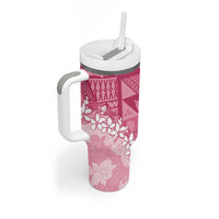 Bula Fiji Plumeria Tagimoucia Salusalu Pink Tumbler With Handle Kaiviti Masi - Polynesian Pride