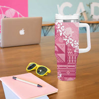 Bula Fiji Plumeria Tagimoucia Salusalu Pink Tumbler With Handle Kaiviti Masi - Polynesian Pride
