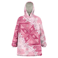 Bula Fiji Plumeria Tagimoucia Salusalu Pink Wearable Blanket Hoodie Kaiviti Masi - Polynesian Pride