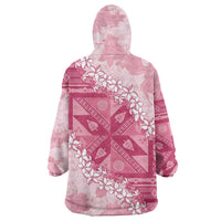 Bula Fiji Plumeria Tagimoucia Salusalu Pink Wearable Blanket Hoodie Kaiviti Masi - Polynesian Pride