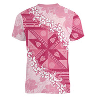 Bula Fiji Plumeria Tagimoucia Salusalu Pink Women V-Neck T-Shirt Kaiviti Masi - Polynesian Pride