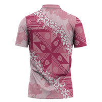 Bula Fiji Plumeria Tagimoucia Salusalu Pink Zipper Polo Shirt Kaiviti Masi - Polynesian Pride