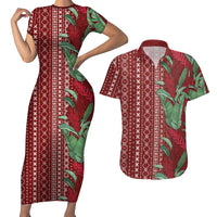 Women's Day Samoa Malu Tattoo Inspired Mix Teuila Couples Matching Short Sleeve Bodycon Dress and Hawaiian Shirt Scarlet