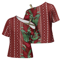 Women's Day Samoa Malu Tattoo Inspired Mix Teuila Cross Shoulder Shirt Scarlet LT7 - Polynesian Pride
