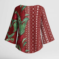 Women's Day Samoa Malu Tattoo Inspired Mix Teuila Kimono Sleeve Blouse Scarlet