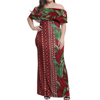Women's Day Samoa Malu Tattoo Inspired Mix Teuila Off Shoulder Maxi Dress Scarlet LT7 Women Scarlet - Polynesian Pride