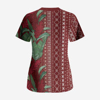 Women's Day Samoa Malu Tattoo Inspired Mix Teuila Scrub Top Scarlet LT7 - Polynesian Pride