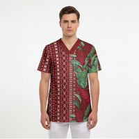 Women's Day Samoa Malu Tattoo Inspired Mix Teuila Scrub Top Scarlet LT7 - Polynesian Pride