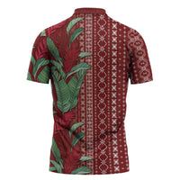 Women's Day Samoa Malu Tattoo Inspired Mix Teuila Zipper Polo Shirt Scarlet LT7 - Polynesian Pride