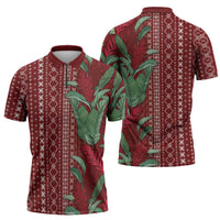Women's Day Samoa Malu Tattoo Inspired Mix Teuila Zipper Polo Shirt Scarlet LT7 - Polynesian Pride
