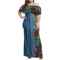 Women's Day Samoa Malu Tattoo Inspired Mix Teuila Family Matching Off Shoulder Maxi Dress and Hawaiian Shirt Royal Blue