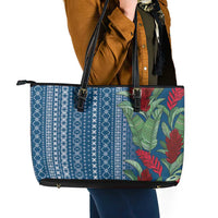 Women's Day Samoa Malu Tattoo Inspired Mix Teuila Leather Tote Bag Royal Blue LT7 - Polynesian Pride