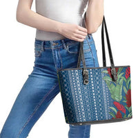 Women's Day Samoa Malu Tattoo Inspired Mix Teuila Leather Tote Bag Royal Blue LT7 - Polynesian Pride