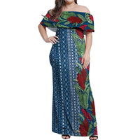Women's Day Samoa Malu Tattoo Inspired Mix Teuila Off Shoulder Maxi Dress Royal Blue LT7 Women Royal Blue - Polynesian Pride