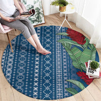 Women's Day Samoa Malu Tattoo Inspired Mix Teuila Round Carpet Royal Blue LT7 - Polynesian Pride